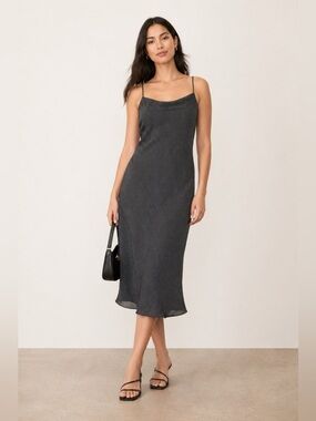 LOFT Black Polka Dot Midi Slip Dress - Size 10